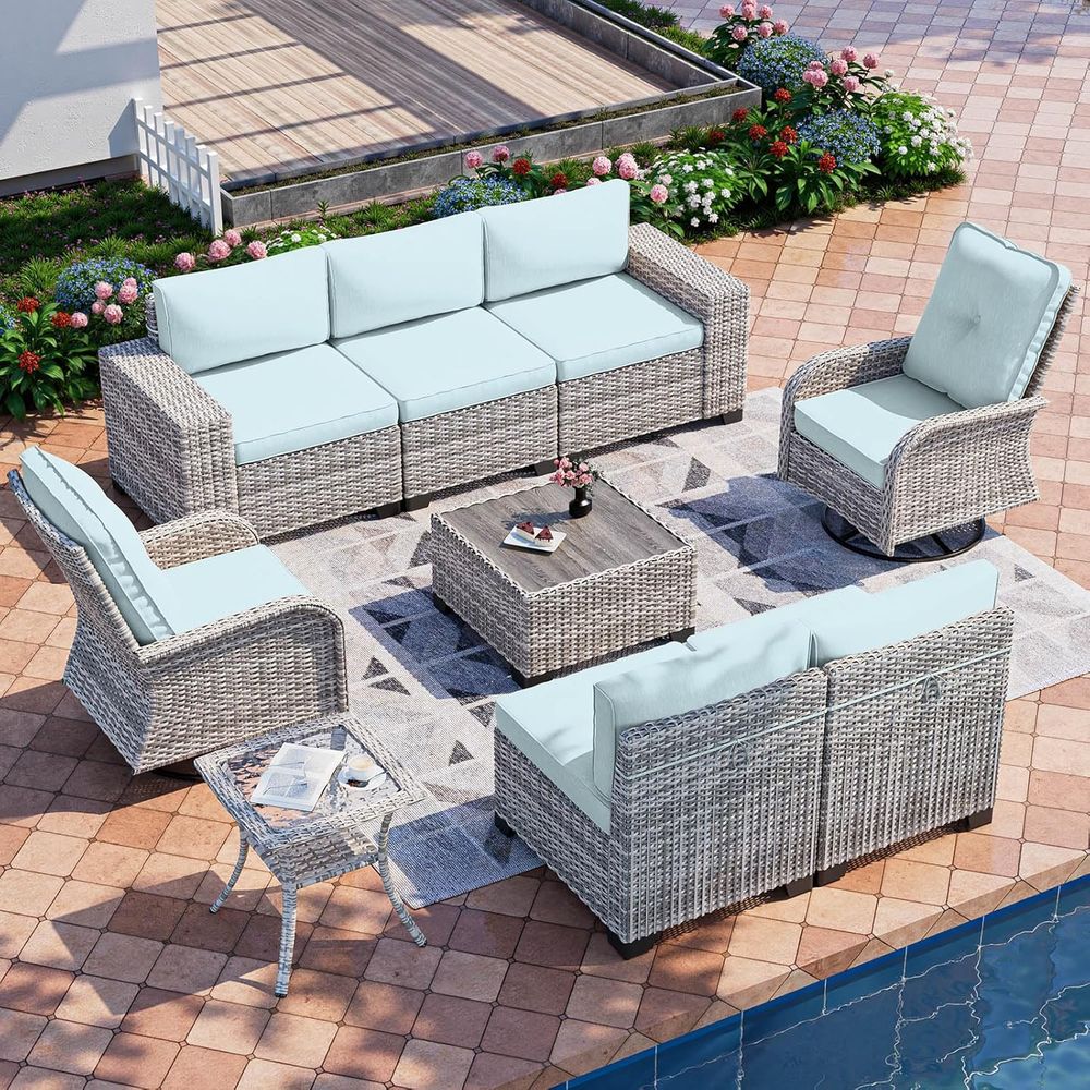 Outdoor Furniture Table And Chairs - 9-Piece Outdoor Wicker Patio Furniture Set