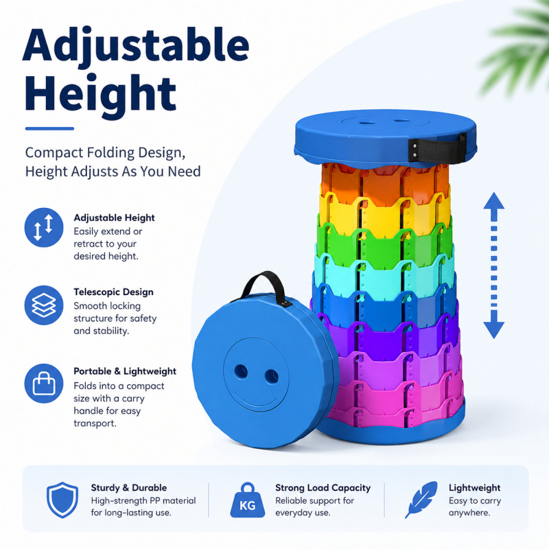 Outdoor Furniture Polywood - 2026 Adjustable Telescopic Folding Stool Portable