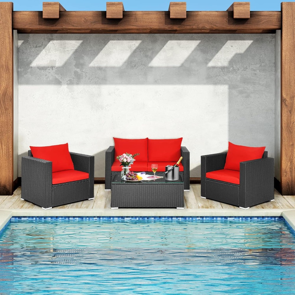 Outdoor Furniture Ideas - 4 Piece Patio Rattan Conversation Furniture