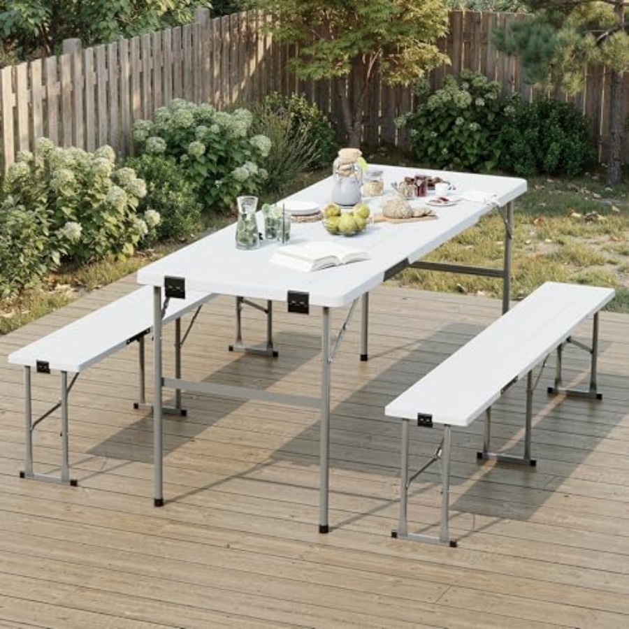 Picnic Table Set with 2 Benche – Outdoor Furniture Table And Chairs Bewertung und Preis