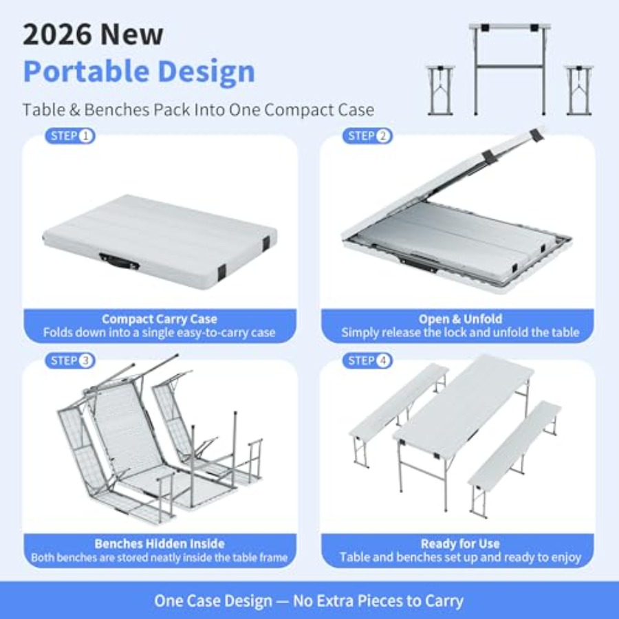 Picnic Table Set with 2 Benche – Outdoor Furniture Table And Chairs Bewertung und Preis